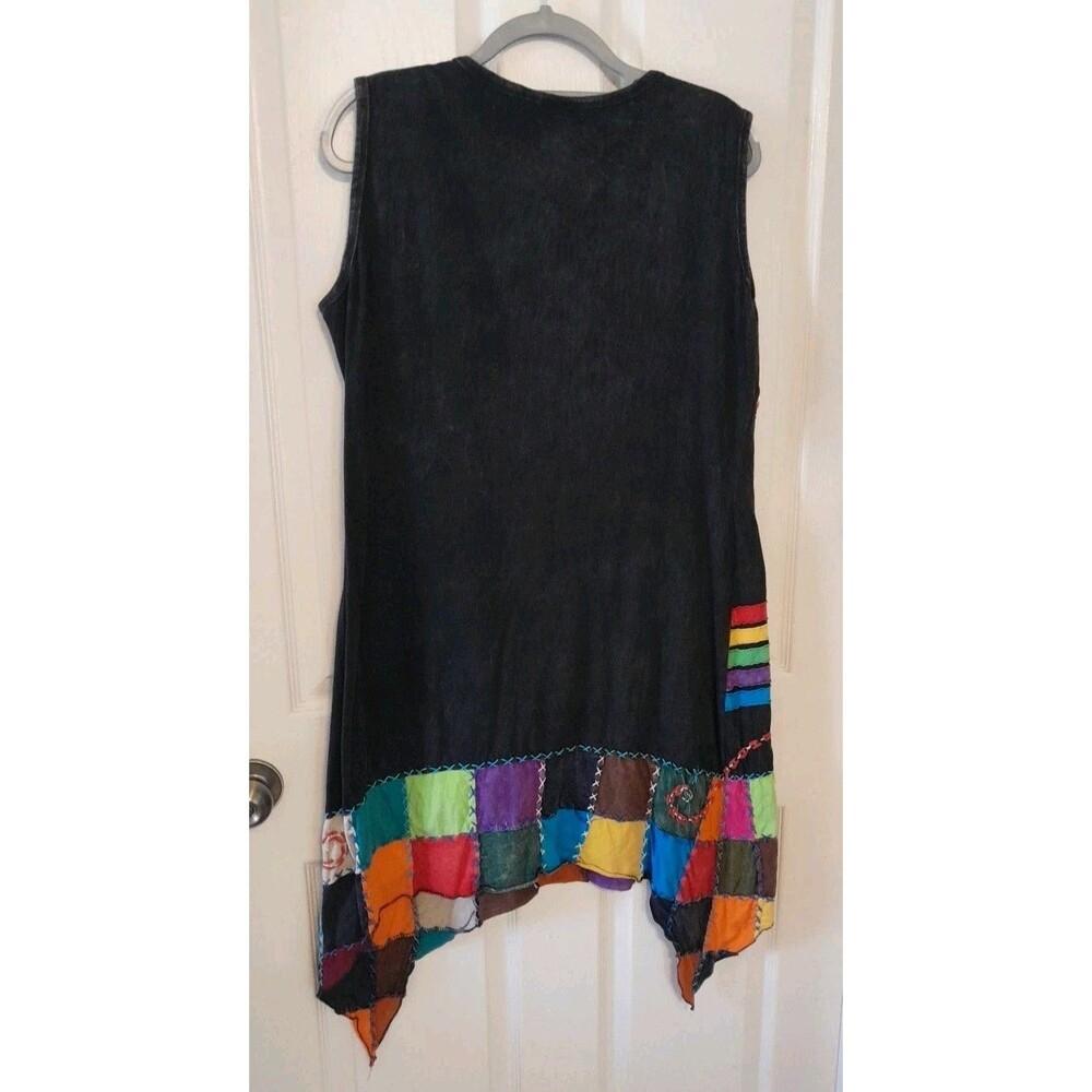 Rising International Dress Black Knit Colorful Hippie Applique Work - Picture 3 of 10
